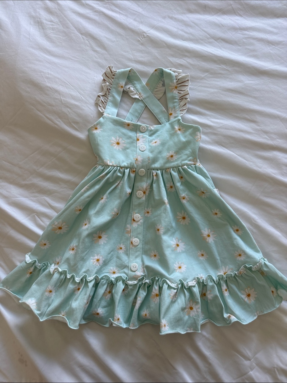 NWT: Girls' Mint Daisy Ruffle Sundress with Button Front Straps